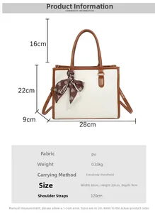 Detailed size specifications for the large capacity tote bag with white and brown trim