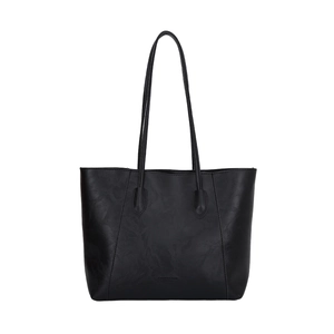 Minimalistische schwarze matte Leder-Shopper-Tasche mit großen Schulterriemen