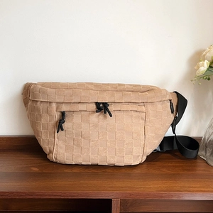 Checkered Pattern Crossbody Bag Large Capacity Nylon Casual Sporty Chest Bag For Women Fashion Trendy