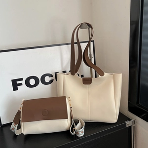 Combinaison Sacs À Main Cuir PU Grand Cabas Et Bandoulière Avec Sangle Tissée Géométrique Style Urbain Minimaliste Femmes