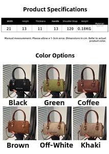Detailed size chart and multi-color options for the matte retro Boston crossbody bag