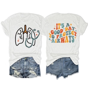 Vista fronte e retro della t-shirt medica con stampa Good Day To Protect Airways