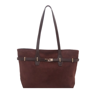 Sac cabas vintage en daim bordeaux avec boucle métallique dorée élégante et spacieux