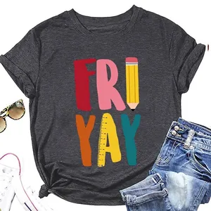 Dames T-Shirt Korte Mouwen Ronde Hals Katoenmix Fri Yay Schoolbenodigdheden Grafisch Casual Top