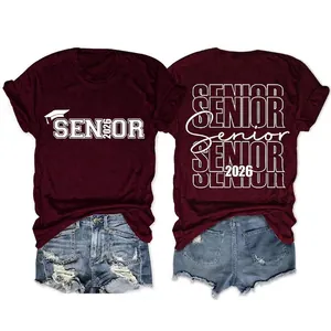Senior 2026 Graduation T-shirt Cotton Short Sleeve Round Neck Casual Commemorative Tops For Women Students