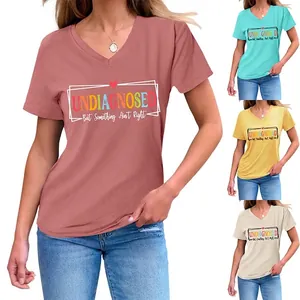 T-Shirt Femme Col V Manches Courtes Undiagnosed But Something Ain't Right Slogan Mélange De Coton Haut Casual Été