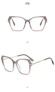 Front and side view of gradient grey-pink oversized square sunglasses with gold metal legs
