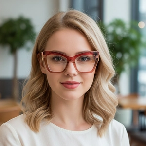 Women's cat eye glasses frame with gradient brown finish and gold metal accents
