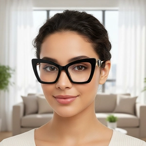 Fashionable black cat-eye glasses for women with unique heart-shaped decoration on temples