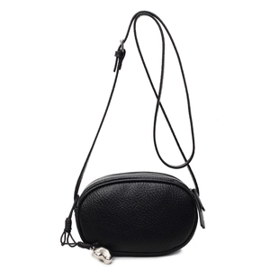 Black litchi grain pillow bag with adjustable strap and silver heart pendant
