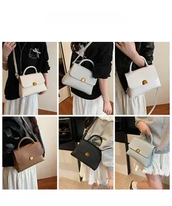 Détails de sacs à main en cuir grainé avec boucles dorées en quatre couleurs chic