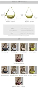 Size chart for retro PU dumpling bags showing large and small dimensions and strap details