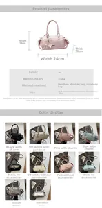 Detailed size chart and multi-color options for this PU leather Boston bag