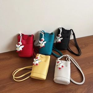 Litchi pattern leather cell phone crossbody bags in five colors with duck charms