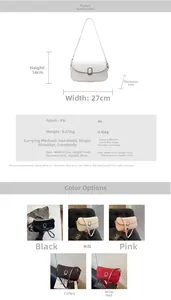 Detailed size specifications for the PU leather underarm bag with hardware buckle