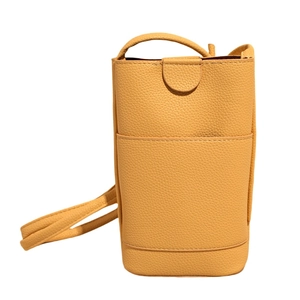 Vertical yellow leather cell phone crossbody bag with litchi texture and card pocket