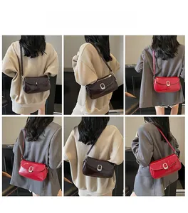 Collage of chic underarm bags in burgundy and red with polished metal buckle detail