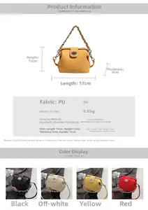 Detailed size guide and specifications for the PU leather chain handle crossbody bucket bag
