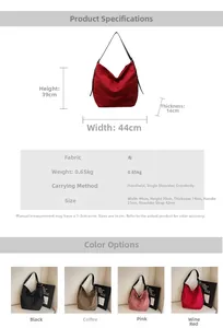 Detailed size specifications and color options for the large canvas tote bag