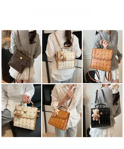 Vues multiples d'un sac à dos rétro avec imprimé ours en quatre couleurs vintage