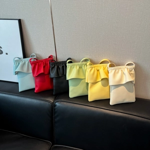 Mini sacs à bandoulière pour téléphone avec volants en six couleurs en cuir grainé litchi