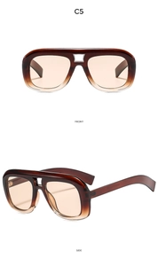 Front and side view of brown tortoiseshell sunglasses with silver metal bridge detail