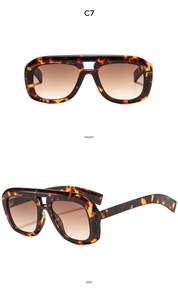 Front and side view of oversized tortoiseshell sunglasses with brown gradient lenses