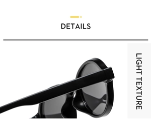 Close-up of the polished black frame hinge and lightweight texture of oval sunglasses