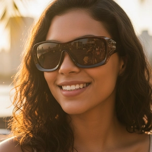 Lunettes de soleil oversize tendance avec monture marron translucide pour l'extérieur