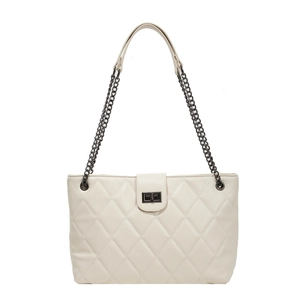 Elegante borsa tote trapuntata crema con tracolla e chiusura a girello in metallo