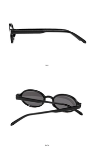 Detailed side and back view of retro oval black sunglasses with stylish metal rivets