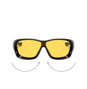 Vue détaillée de lunettes de soleil noires surdimensionnées avec verres jaunes de nuit
