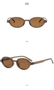 Front and side views of vintage oval brown translucent sunglasses with C3 marking