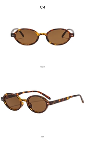 Front and side view of C4 vintage oval sunglasses with leopard tortoise frames