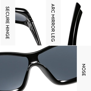 Détails de lunettes de soleil à monture large avec charnières solides et nez confortable