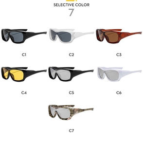 Grille détaillée de lunettes de soleil enveloppantes surdimensionnées en sept coloris