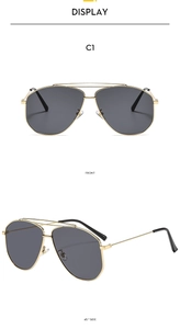 Detail view showing front and 45-degree side angles of gold metal aviator sunglasses
