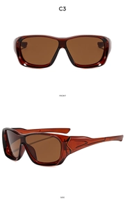 Vues de face et de côté de lunettes de soleil sportives ambrées avec verres teintés marron