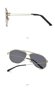 Detailed side and back views of gold metal frame aviator sunglasses with dark lenses