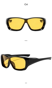 Vue de face et de profil de lunettes de soleil sportives noires avec verres jaunes