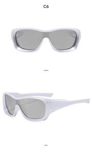 Vues de face et de profil de lunettes de soleil de sport profilées blanches aux verres gris