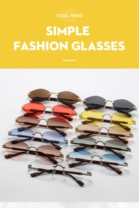 Détail de lunettes de soleil géométriques sans monture avec bords taillés en plusieurs tons