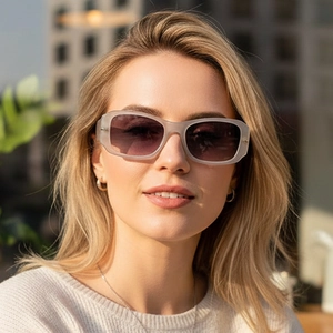 Chic grey translucent rectangle sunglasses with purple gradient lenses for street fashion