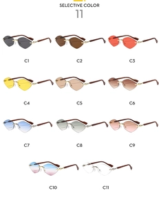 Onze coloris de lunettes de soleil géométriques sans monture avec branches en bois élégantes