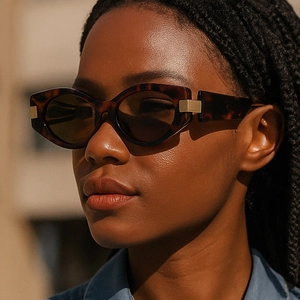 Vintage cat-eye tortoiseshell sunglasses with gold square hinges for outdoor fashion