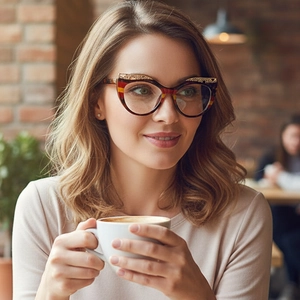 Chic cat-eye blue light blocking glasses with leopard print and striped frame detail