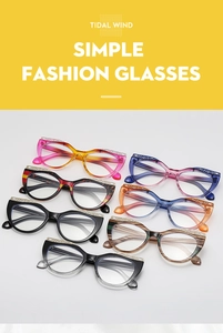 Detail of cat eye glasses with metal hollow-out design in various stylish colors