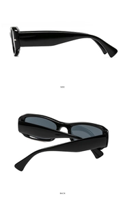Side and back view of retro square sunglasses with glossy black frames and studs