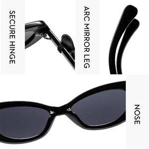 Détails des charnières métalliques et des branches ergonomiques des lunettes de soleil Y2K