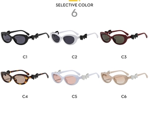 Lunettes de soleil rétro ovales avec nœud en six couleurs noir blanc bordeaux et écaille